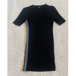 Topshop Black Mini Dress 3/4 Sleeve Bodycon Dress with Rainbow Stripe